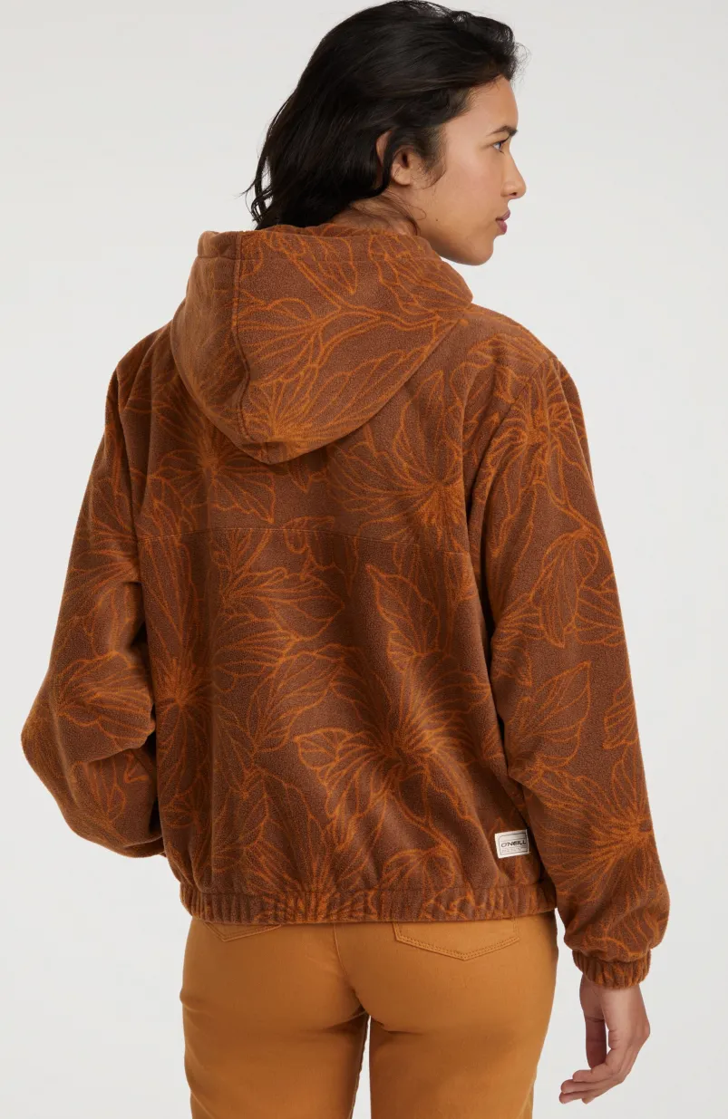 Hoodie Superfleece Met Halve Rits | Brown Flower