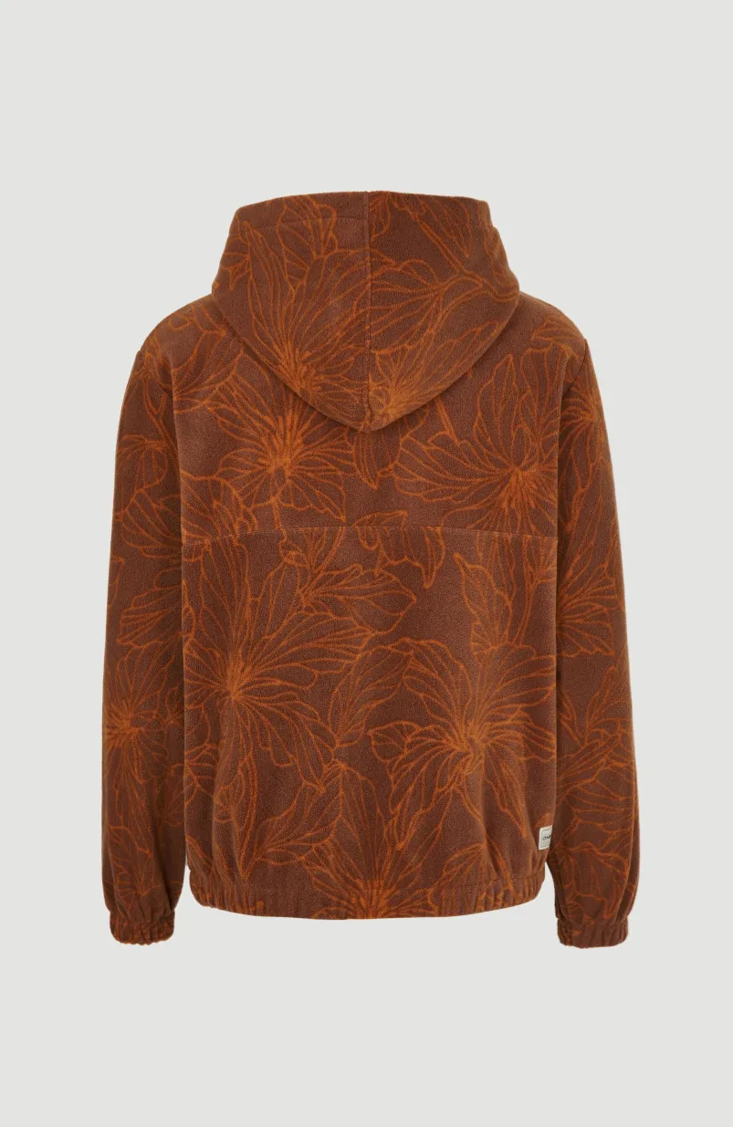 Hoodie Superfleece Met Halve Rits | Brown Flower