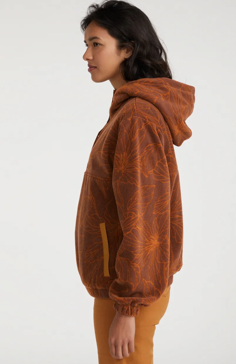 Hoodie Superfleece Met Halve Rits | Brown Flower