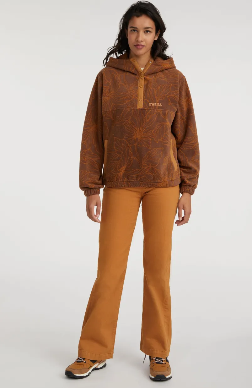 Hoodie Superfleece Met Halve Rits | Brown Flower