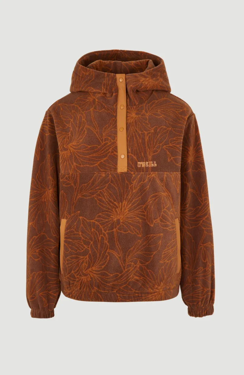 Hoodie Superfleece Met Halve Rits | Brown Flower