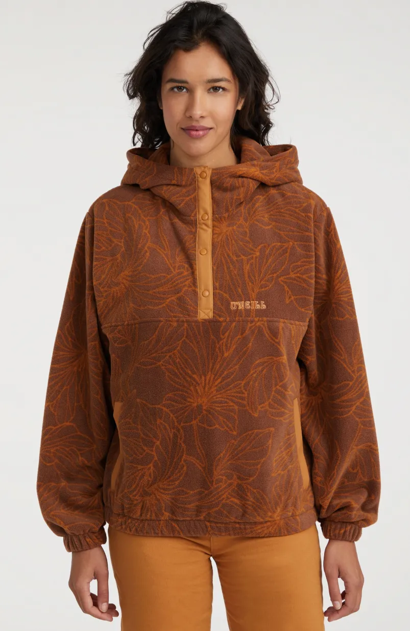 Hoodie Superfleece Met Halve Rits | Brown Flower