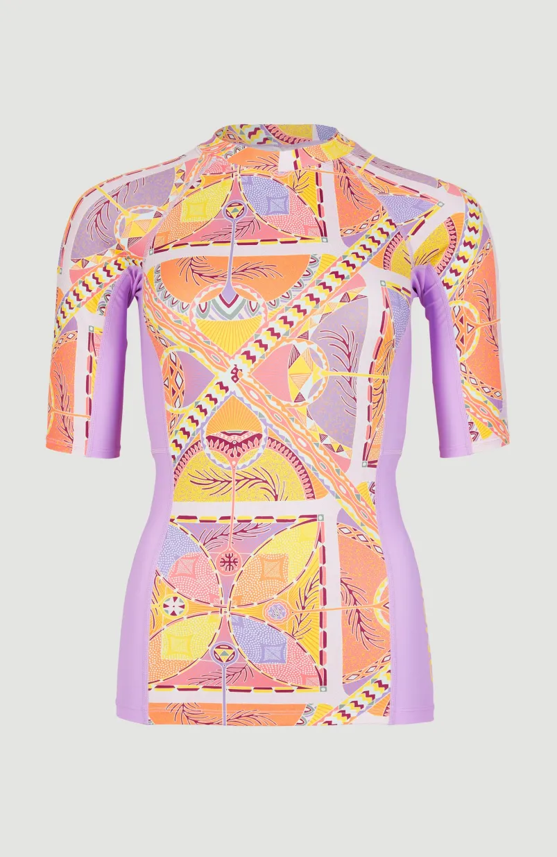 Shirt Anglet Met Korte Mouwen En Beschermingsfactor UPF 50+ | Yellow Scarf Print