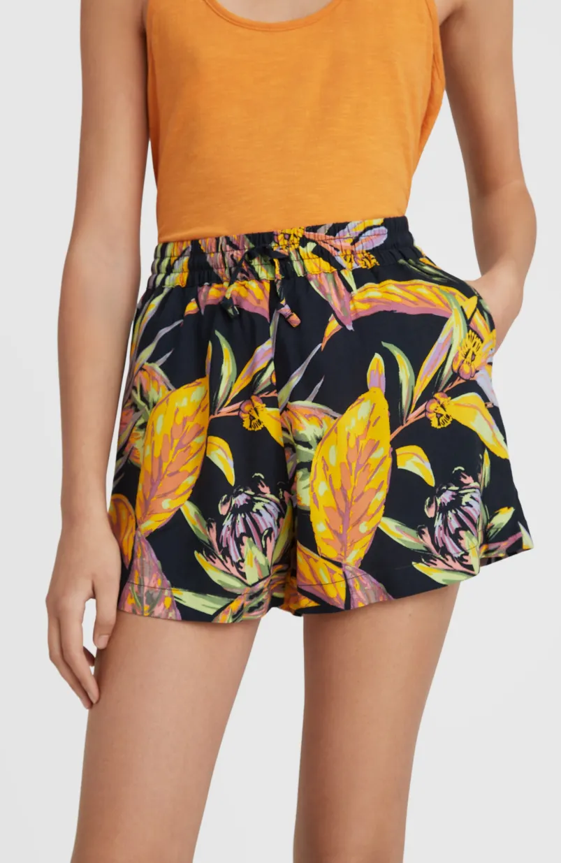 Zomershort Amiri Met Hoge Taille | Black Tropical Flower