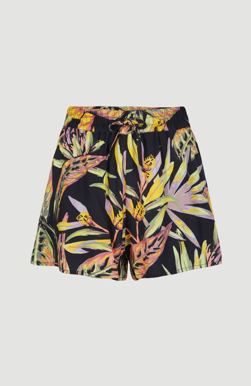 Zomershort Amiri Met Hoge Taille | Black Tropical Flower