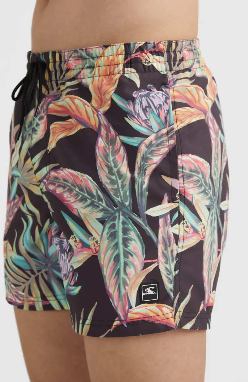 Zwemshort Cali Print 15'' | Black Tropical Flower